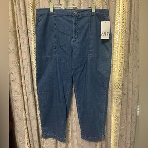Zara Women’s Utility Jeans US‎ 14 Blue Cropped Straight Leg NWT